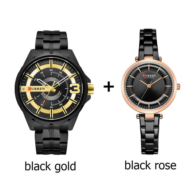 black-gold Curren парные часы для влюбленных из нержавеющей стали деловые часы для женщин и мужчин парные часы наручные часы Relogio Feminino - Цвет: black-gold