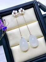 shilovem 18k yellow gold natural white jasper drop earrings classic fine jewelry women wedding gift new plant yze881116 5hby