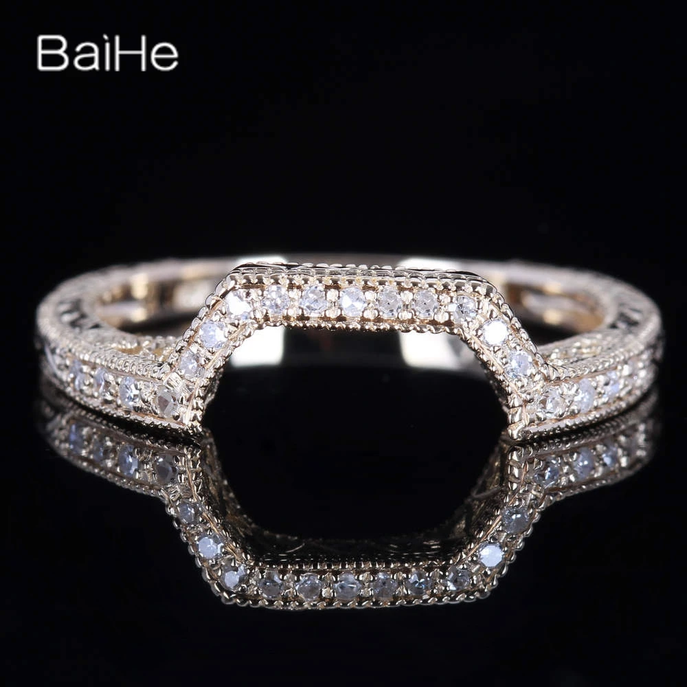 

BAIHE Solid 14K Yellow Gold H/SI Natural Diamonds Ring Match Ring Women Men Trendy Fine Jewelry Making Anneau טַבַּעַת Squillo