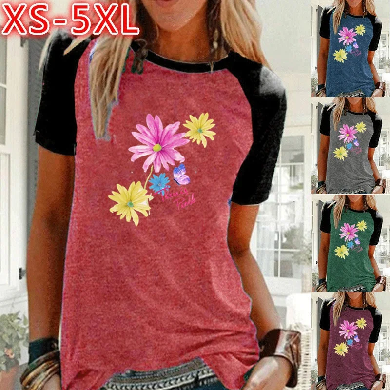 

Cotton T Shirt Women's Tops Printed Short Sleeved Loose Grew Neck Summer Fashion Blouse
