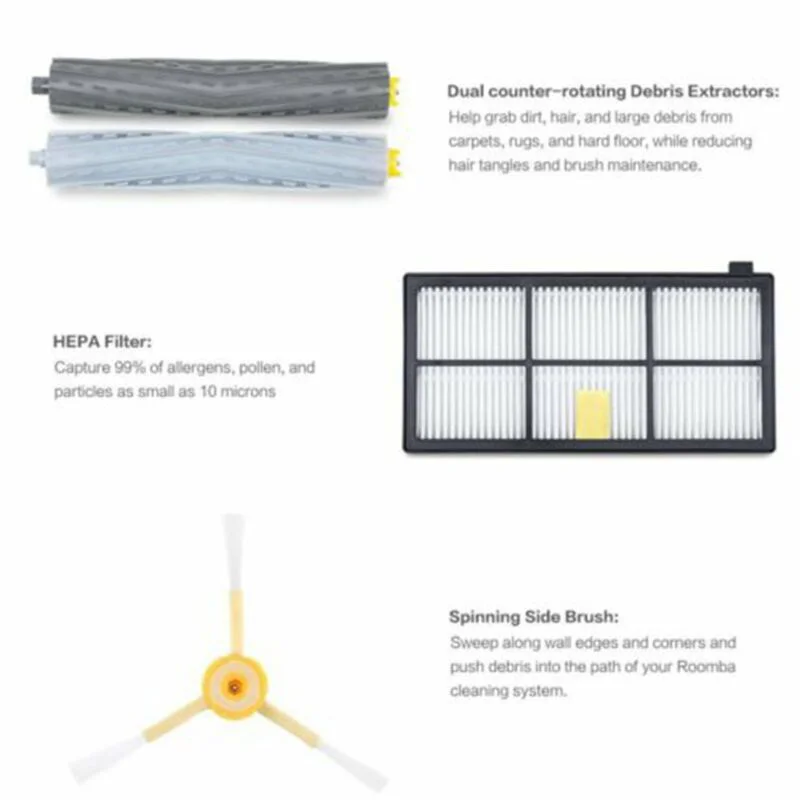 

High Efficiency Filters Pneumatic Extractors For IRobot 800 900 880 890 960 980 Roomba Vacuum Cleaner Filter Brushes Spare Parts