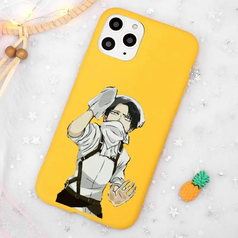 

Anime Japanese attack on Titan Phone Case Candy Color Yellow for iPhone 11 12 pro XS MAX 8 7 6 6S Plus X 5S SE 2020 XR