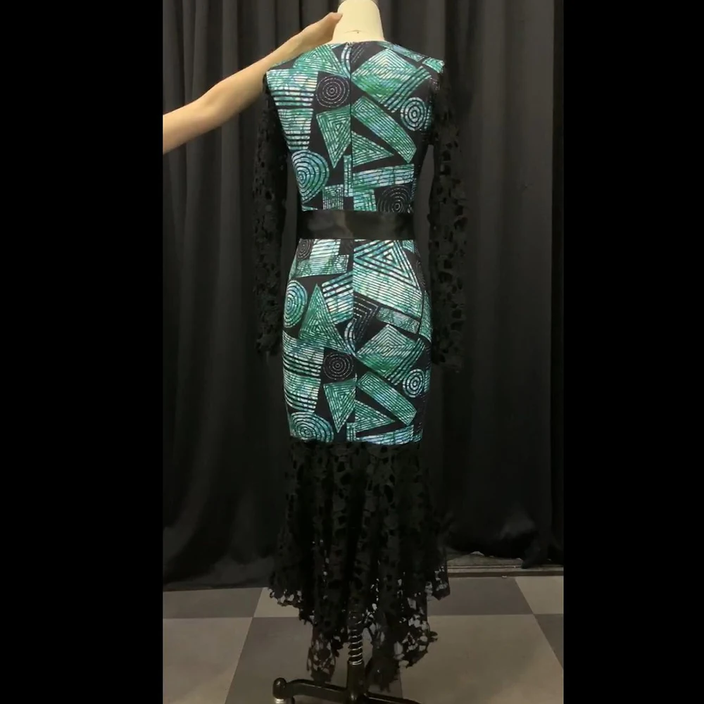 Африканская мода плюс размер 3XL кружевное Ассиметричное платье осень длинный