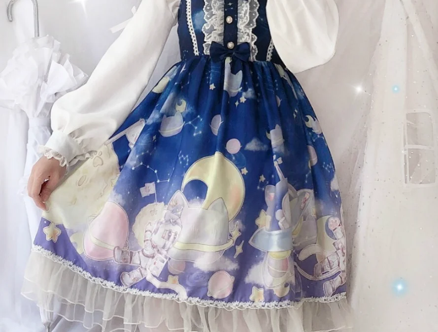 Лолита jsk принцесса лоли печати kawaii платье для девочек градиент Лолита езды Высокая талия бант кружева рюшами Готический Винтаж сладкий лоли