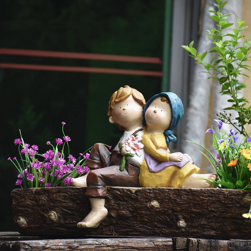 Статуя сада искусственный цветок пень горшок для растений двор домашний декор