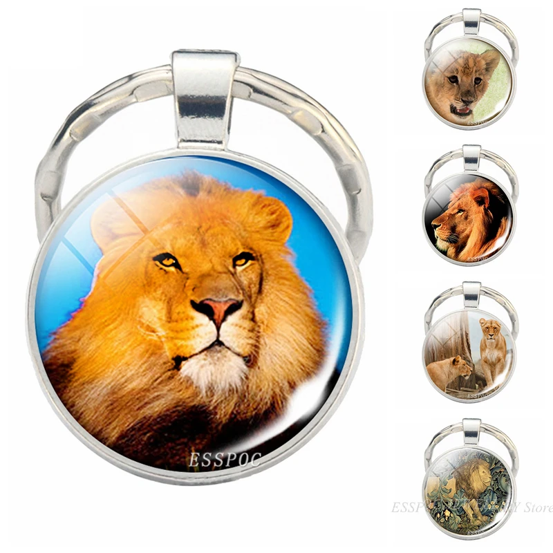 Hot Lion Keychain Art Photo Glass Dome Jewelry Key Chain Car Key Ring Classic Movie Animal Pendant Men Women Gifts