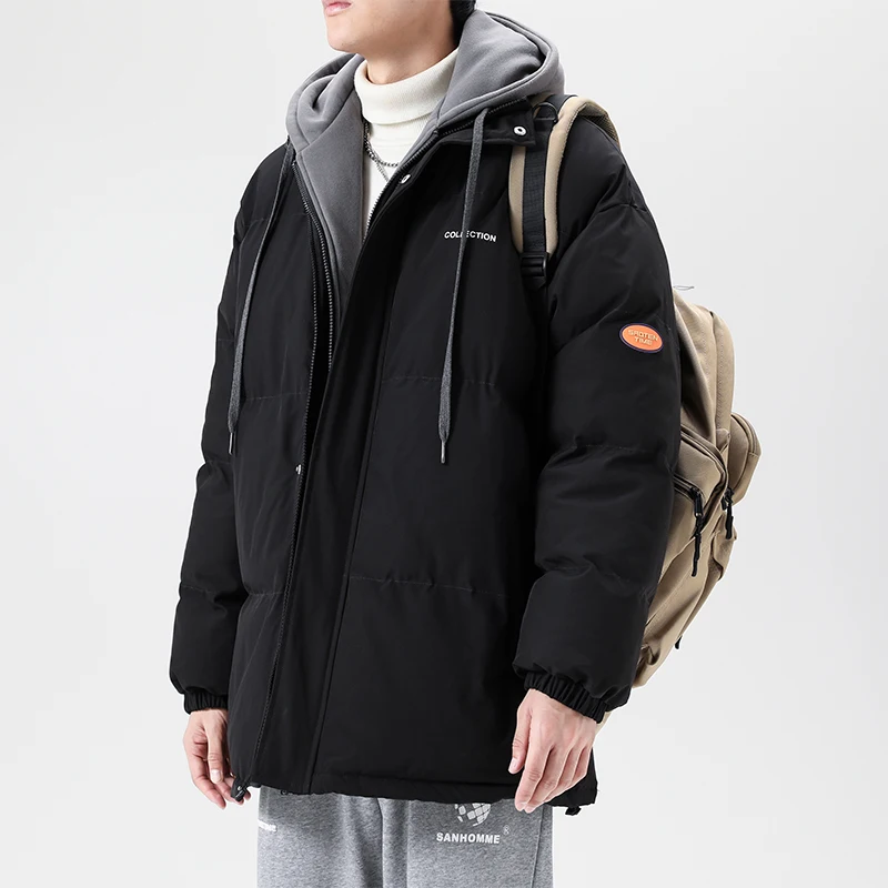 2022 Winter Jacket Men Casual Loose Thicken Fleece Warm Mens Parkas Solid Stand Collar Men Winter jacket