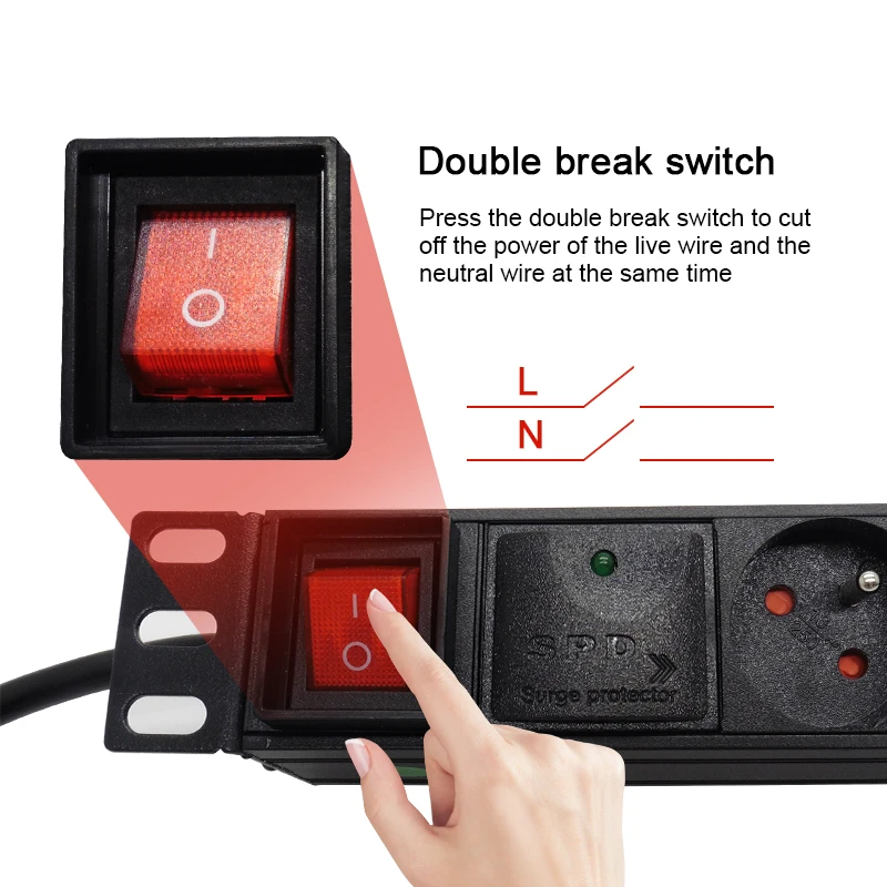 19 inch Rack 1U Cabinet Power Distribution Unit Socket Overload/Surge Protection With Siwtch 2M Extension Cord | Электроника