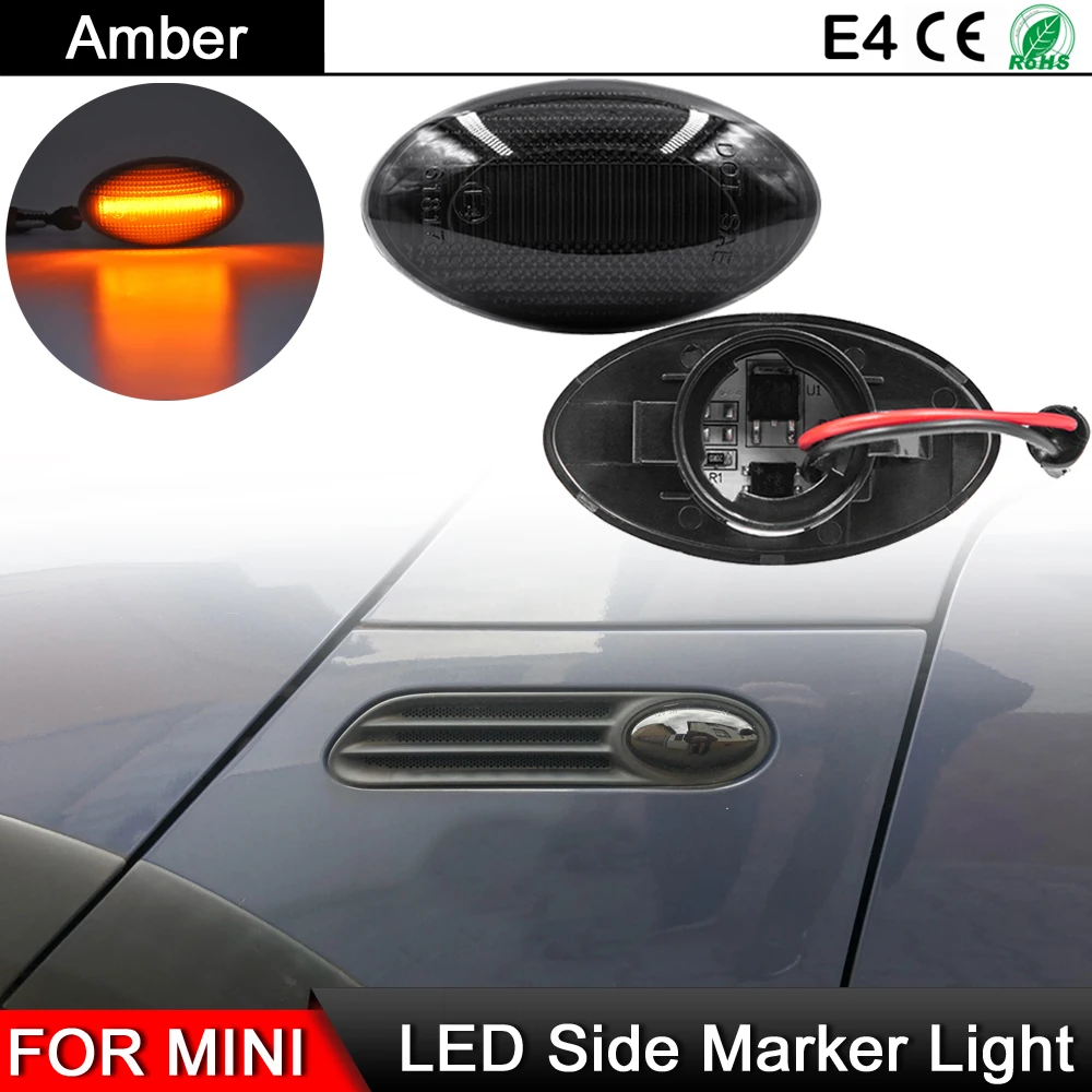 

1 Pair For Mini Cooper R50 02-06 R52 04-08 R53 02-06 Smoked Lens LED Side Marker Light Amber Turn Signal Blinker Indicator Lamp