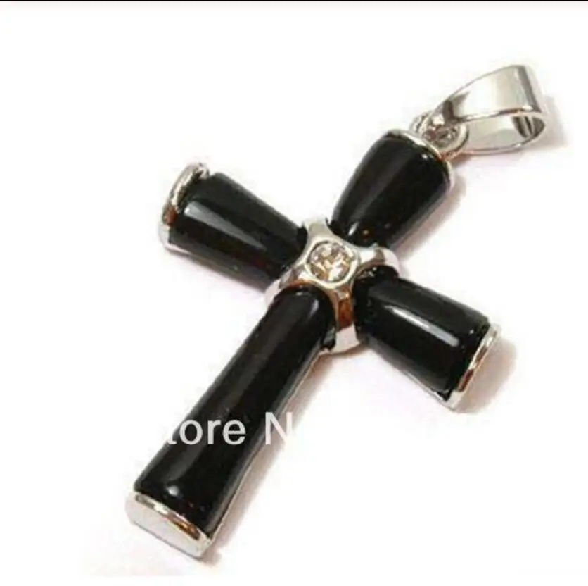 Бесплатная доставка Изысканный черный нефритовый серебряный крест амулет
