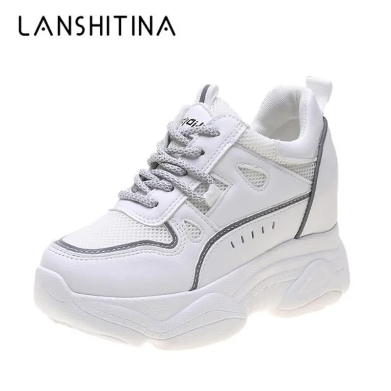 2020 женские осенние кроссовки Сетчатые дышащие повседневные на платформе Белые