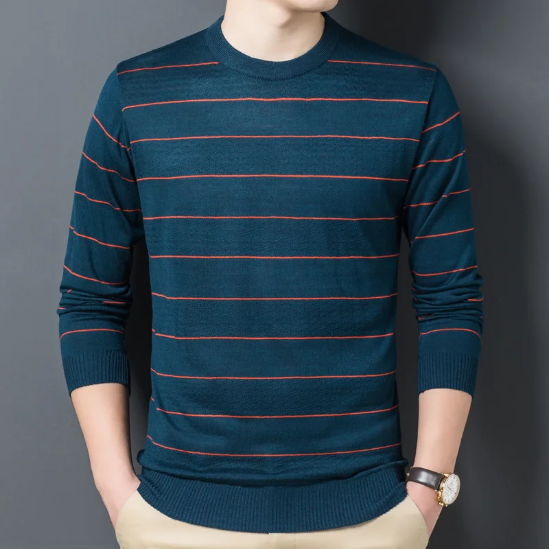 

2021 Spring Men's Thin Slim Long Sleeve Pullover Business Casual Stretch Loose Knit Bottoming Shirt Male Korean Brand Clothes
