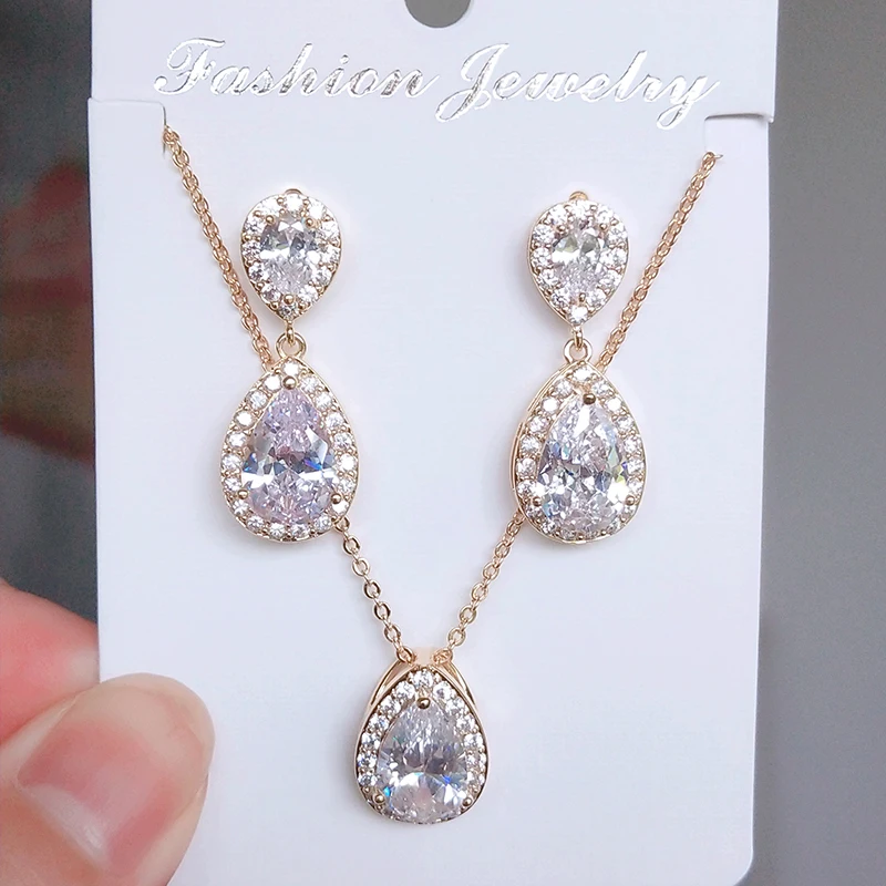 Gold Color set 7 ZAKOL нигерийские Ювелирные наборы в виде белых капель воды модные каплевидные кубические циркония ювелирные изделия для женщин подружек невесты Помолвочные FSSP267 - Окраска металла: Gold Color set 7
