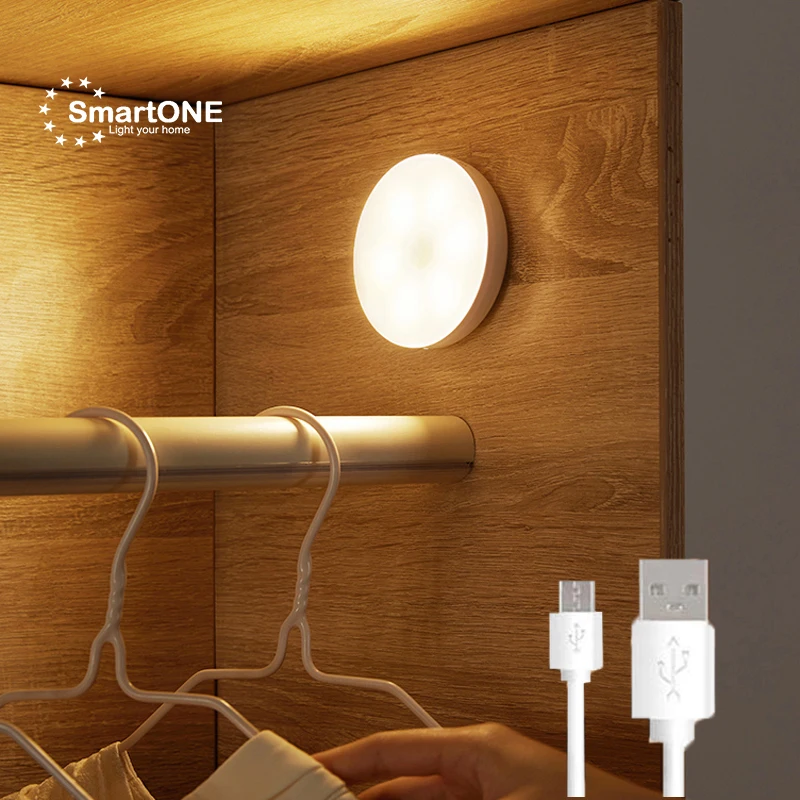 700mha Li-Battery LED Night Light Motion Sensor USB Rechargable ON/OFF/AUTO for Kitchen Closet Wardrobe Stairs Hallway Wall Lamp | Лампы и