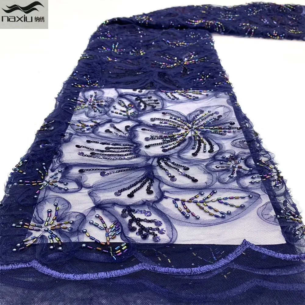 

Madison 3D African Sequins Lace Fabric 2021 High Quality Handmade Beaded Lace Nigerian Lace Fabrics Embroidered For Wedding