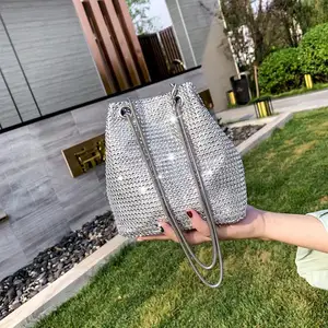 Bucket bag makeup bag mobile phone bag super flash water drill chain bag concave shape diagonal cross small bag new female Bucket bag makeup bag mobile phone bag super flash water drill chain bag concave shape diagonal cross small bag new female