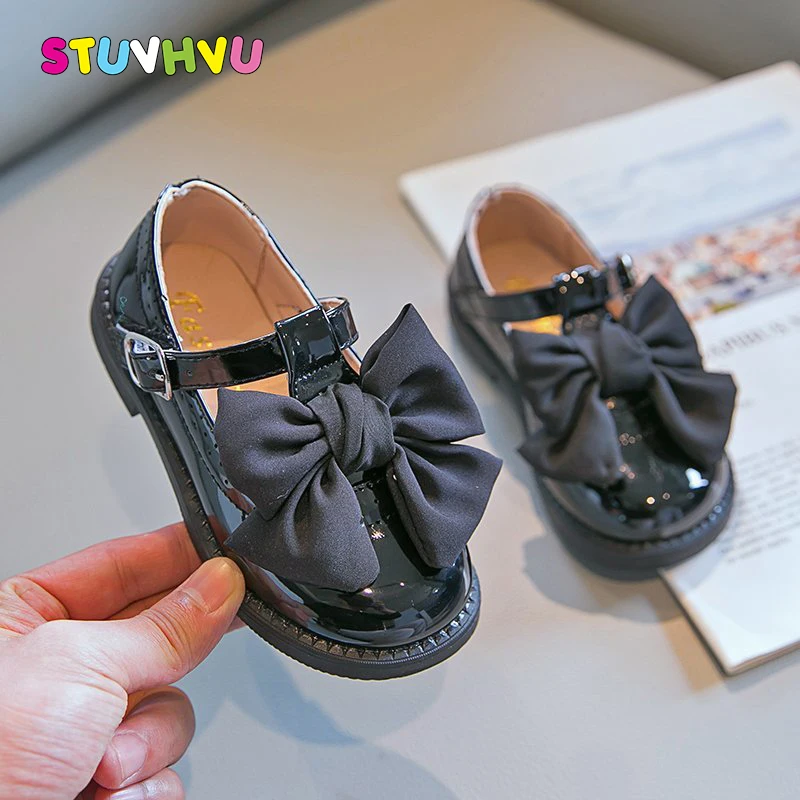 

Girls Princess Shoes 2021 Spring and Autumn New Soft-soled Little Girl Shoes Leather Bow-knot Non-slip Children's Shoes Flats