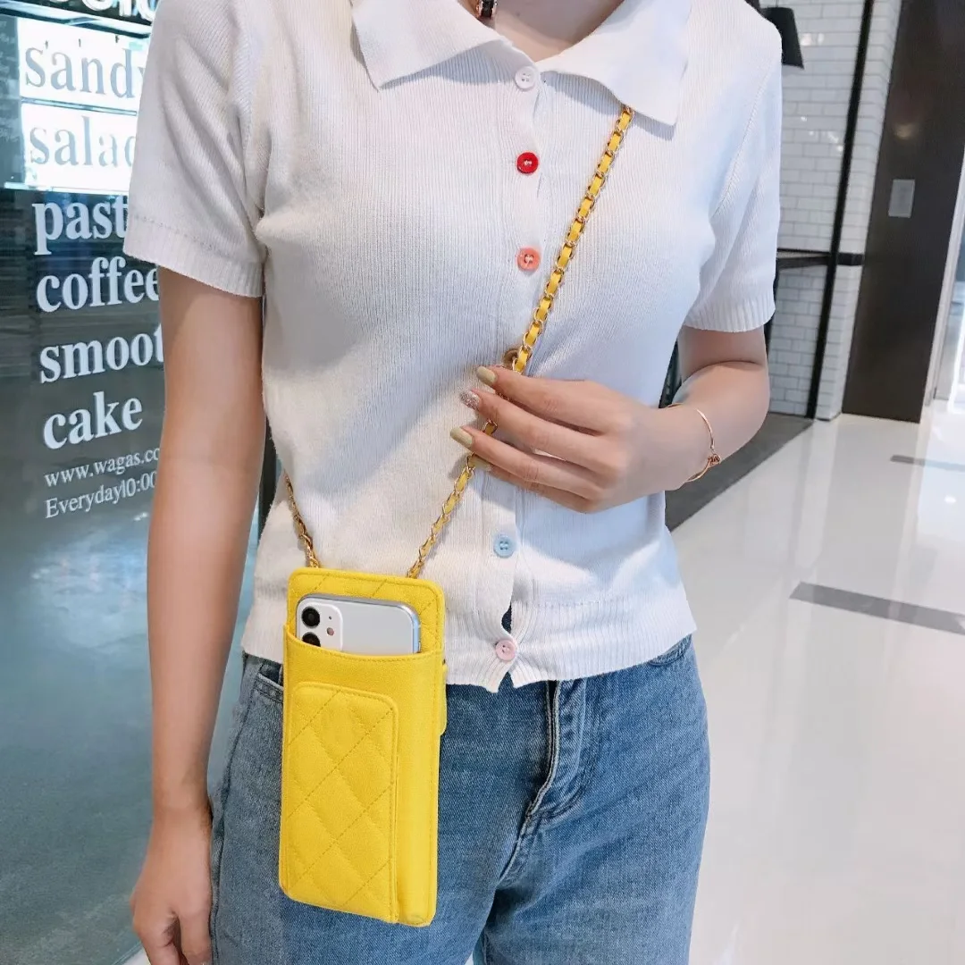 

CC Luxury Brand Handbag Mini Caviar Chain Strap Phone Bag Gold Logo Card Wallet Purse Women Crossbody Cellphone Pouch for iPhone