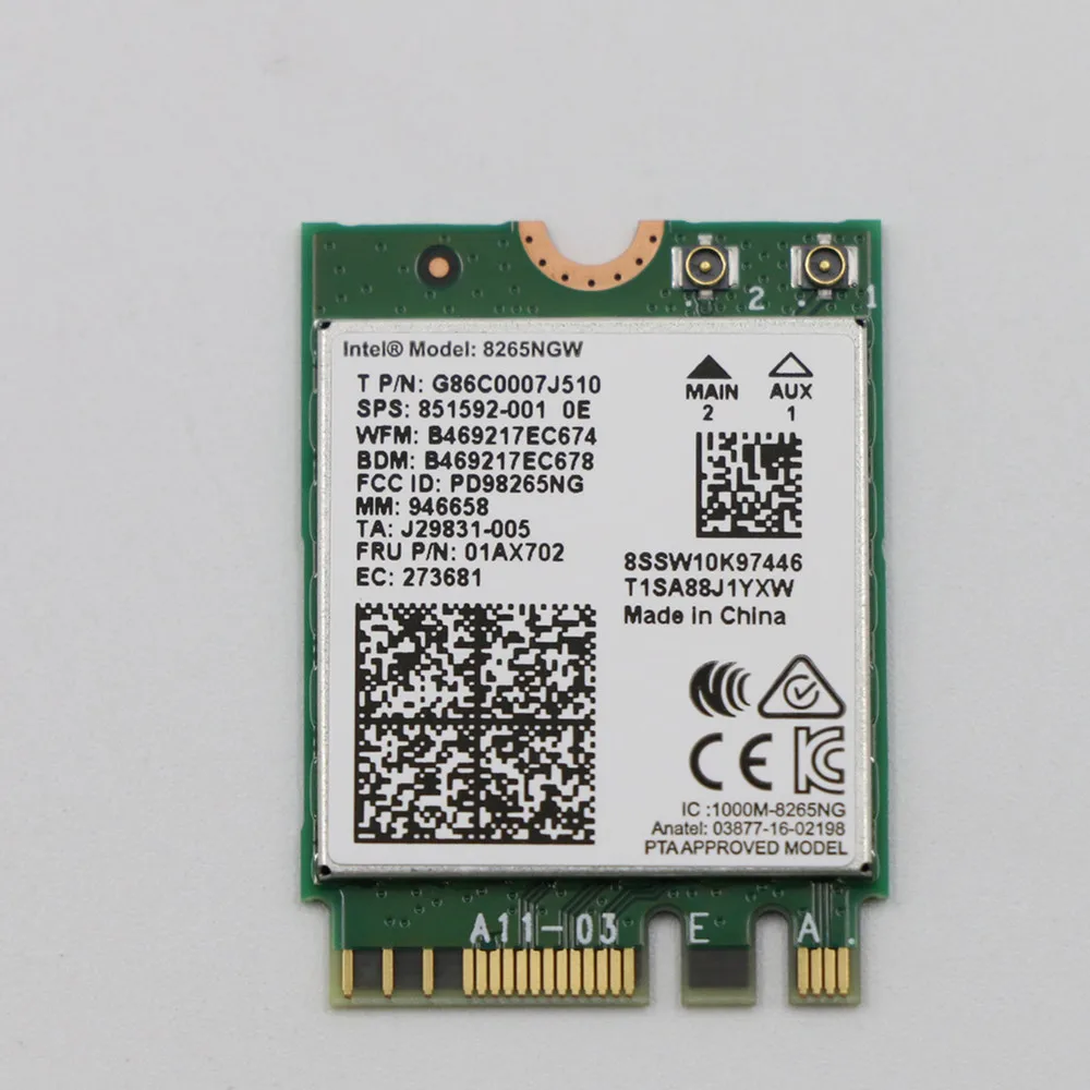 

Для ThinkPad X280 T480 T480S T580 L380 Yoga 370, ThinkPad 13 3nd X1 5nd 6nd l 8265NGW 2 * 2ac + BT4.2 867M FRU 01AX702 01AX704