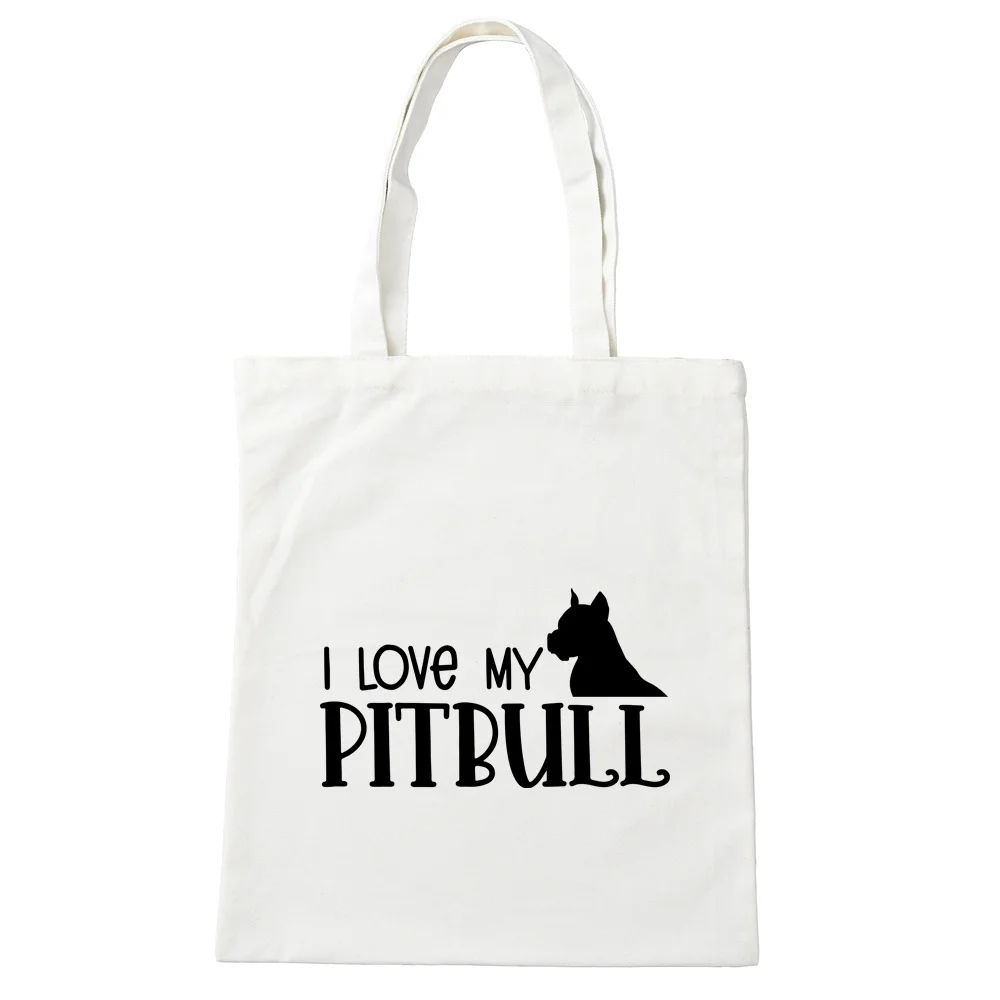 

I Love My Pitbull Cotton Canvas Tote Bag,Shoulder Bag,Women Tote Reusable Grocery Shopping Bags Suit for Gift
