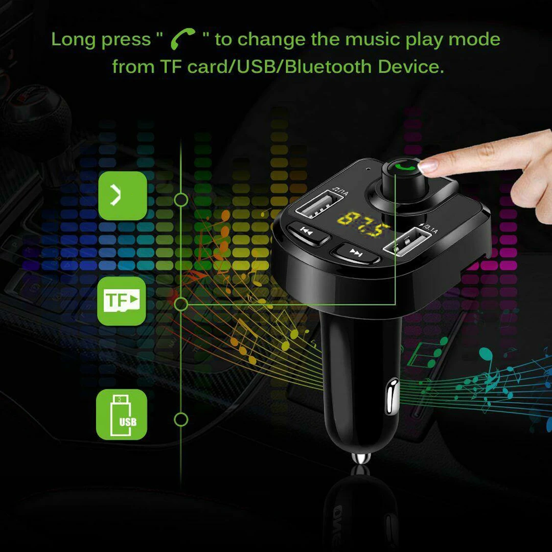 Quick Charger Voltage Display Micro SD TF Music Play bluetooth Car FM Transmitter Wifi Radio Adapter USB MP3 Player Mic | Автомобили и