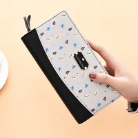 floral long women wallets solid color stitching letter zipper coin purses female pu leather hasp credit card holder money clip