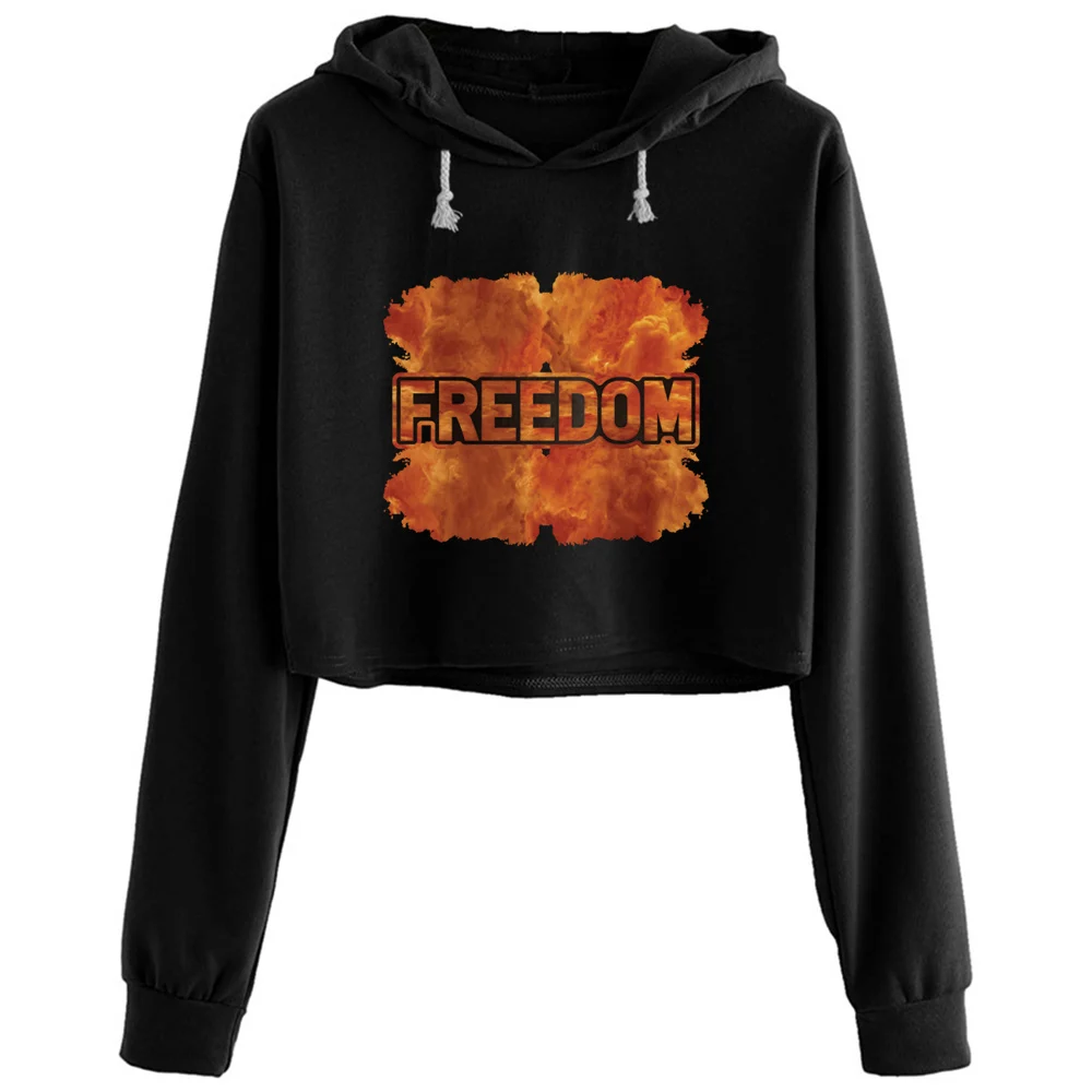 

Freedom Psychedelic Smoke Rave Wear Festival Crop Hoodies Women Kawaii Goth Grunge Harajuku Pullover For Girls