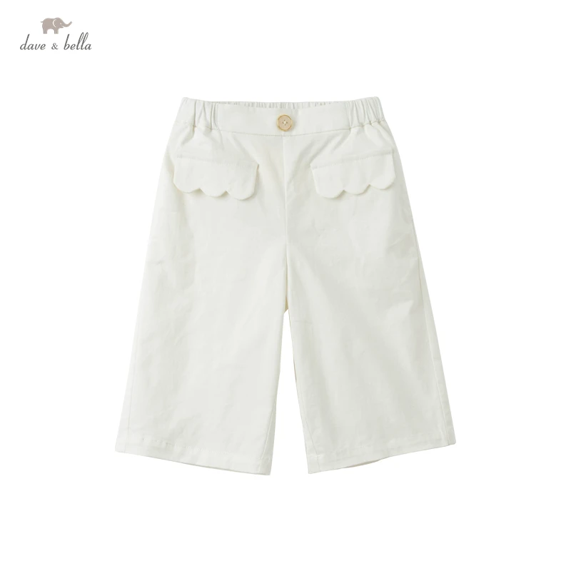 

DKH17057 dave bella summer 5Y-13Y kids girls fashion solid pockets pants children boutique casual calf-length pants