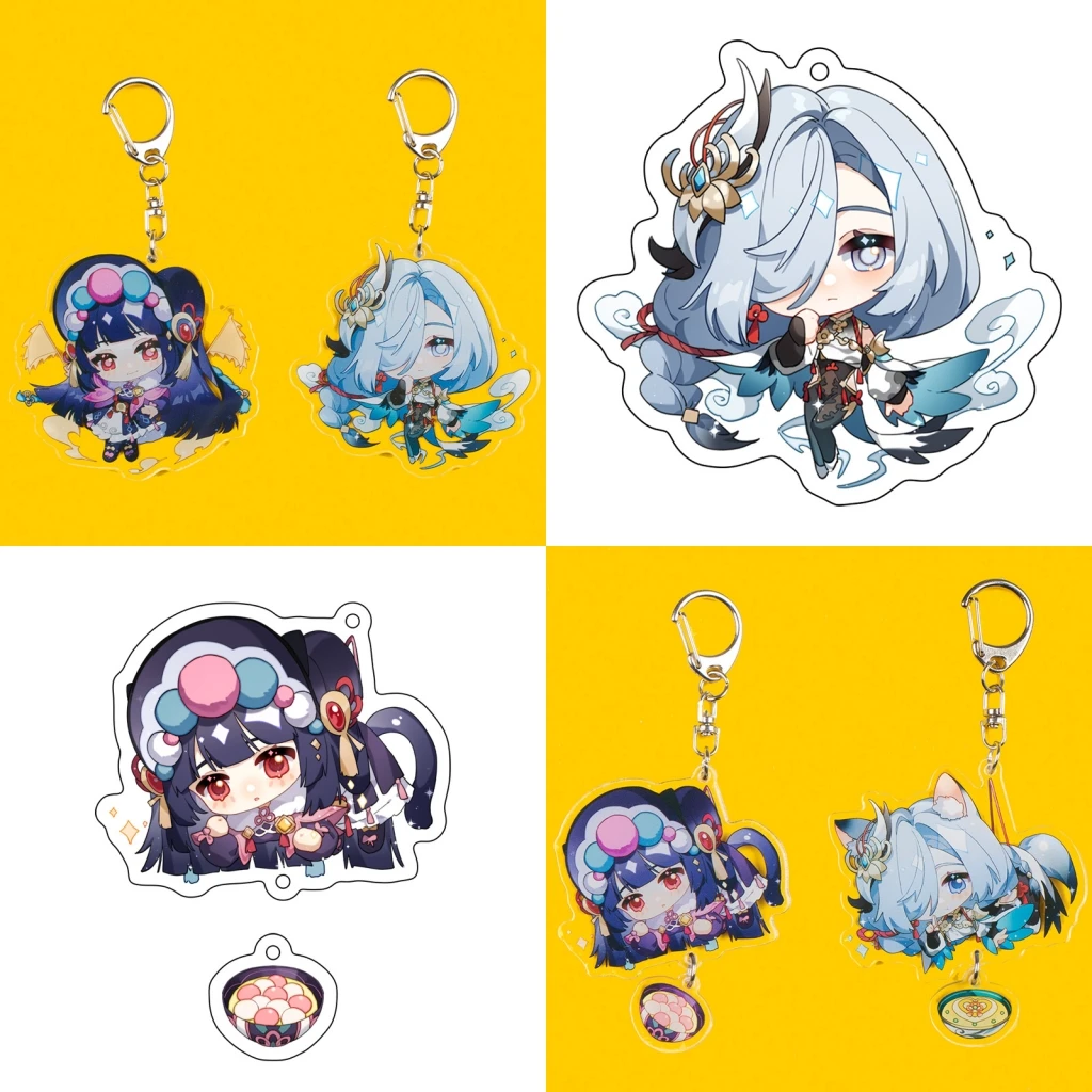 

Game Genshin Impact Yun Jin Shen He Cosplay Keychain Badge Accessories Key Chain Cartoon Pendant Christmas Gifts