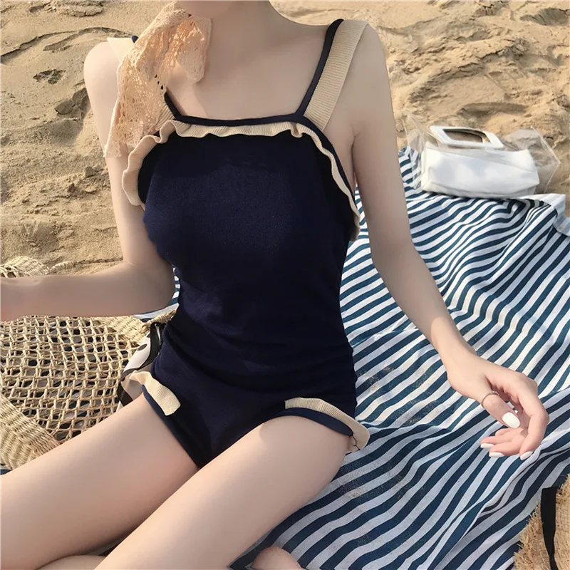 

Women Push Up Padded Tummy Control Teen Junior Girl Conservative Monokini One Piece Swimsuits Ruffle Straps Beach Sport Swimwear