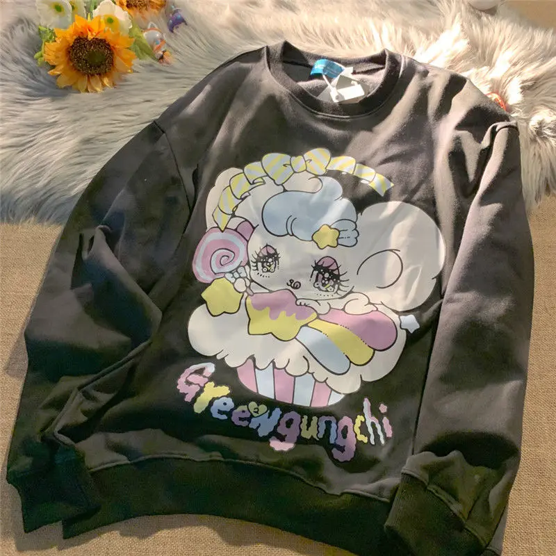 

Cartoon Girl Kawaii Ice Cream Sweatshrit Harajuku Teens Clothes Hip Hop Streetwear Oversized Long Sleeve Tops 2021 New Plus Size