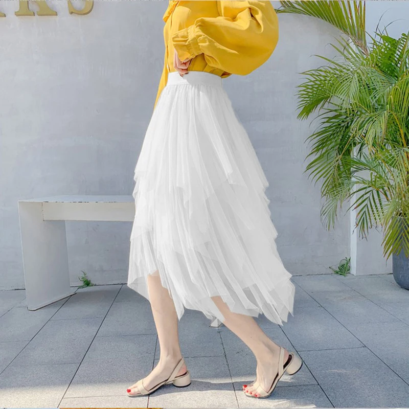 Женская сетчатая юбка средней длины приталенная трапециевидная с высокой талией