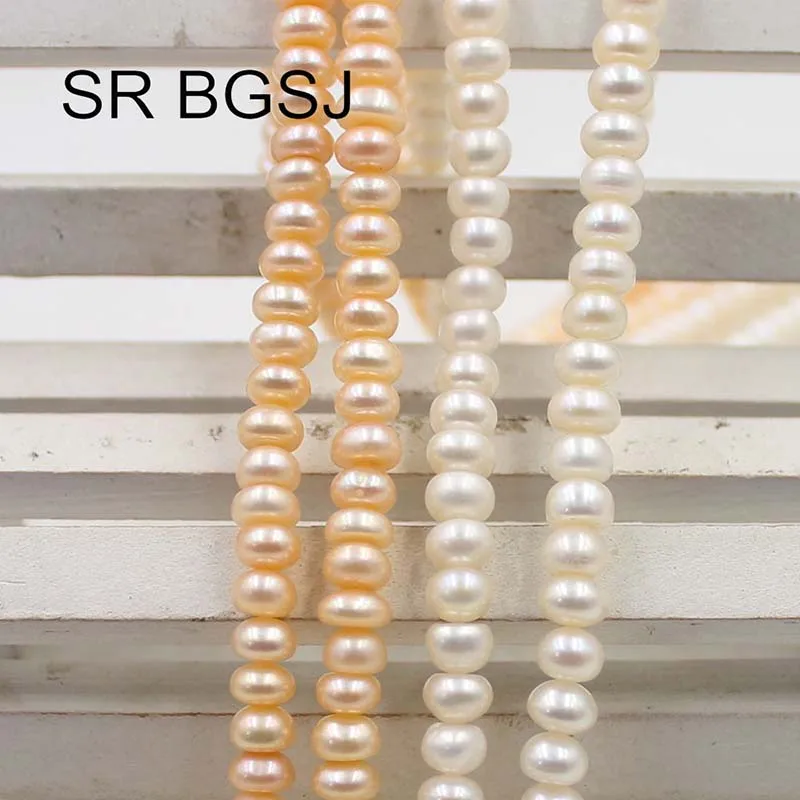 

Free Shipping SR 5-6mm White / Pink Rondelle Natural Freshwater Pearl Jewelry Making Loose Bail Beads Strand 15"