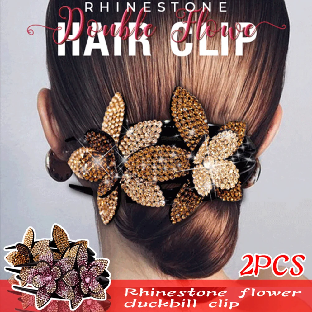 

Rhinestone Double Flower Hair Clip Hair Crystal Hair Combs Female Elegant Beads Hairgrip Handmade Fashion Hair Accessories