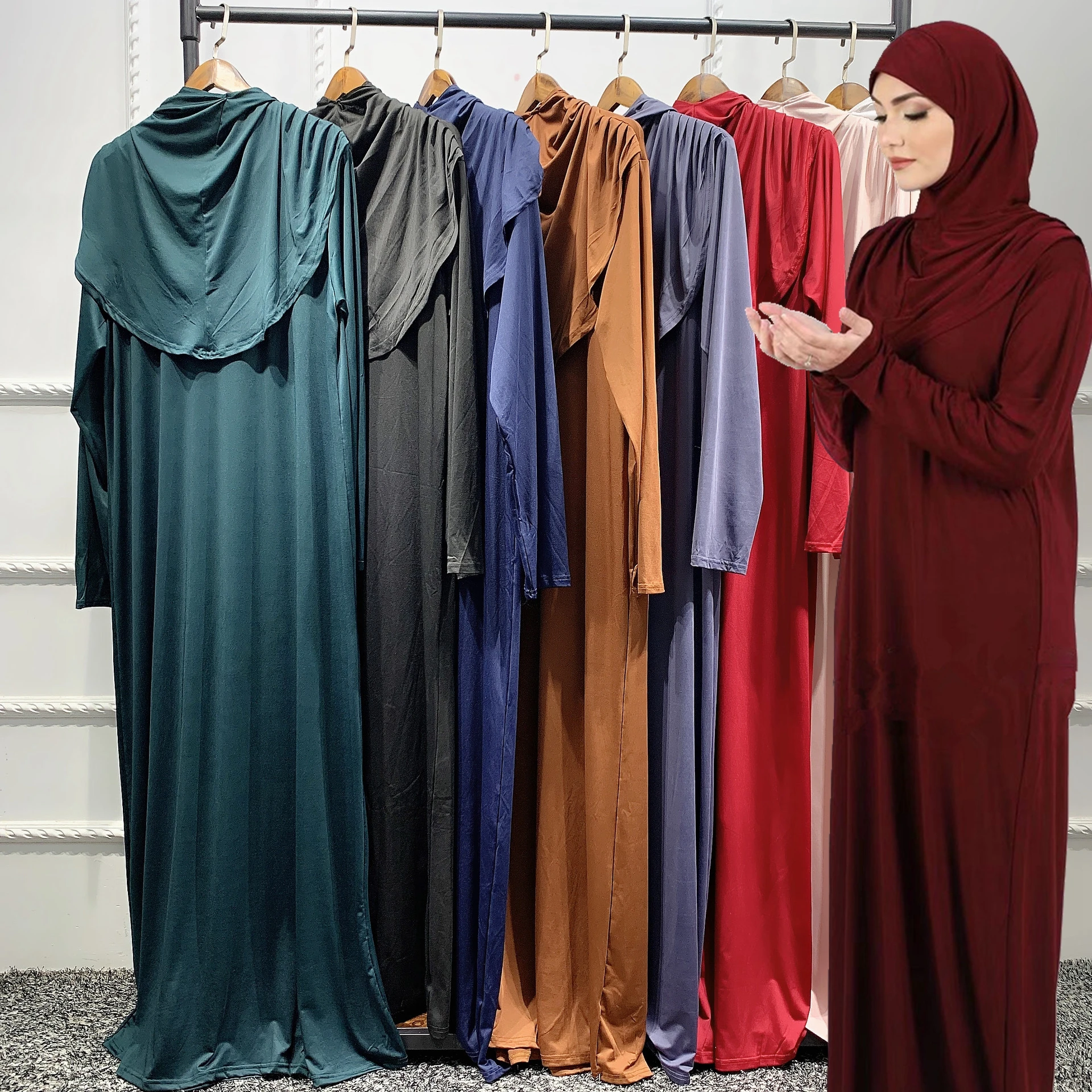 Молитвенный халат Рамадан, мусульманское женское платье абайя цзилбаба с прикрепленным шарфом, одежда в стиле хиджаби, скромное мусульманс...