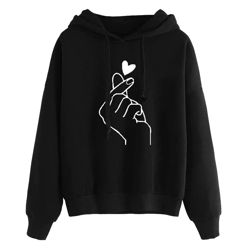 Women's Hoodies Plus Size Harajuku Love Heart Finger Sweatshirt | Женская одежда