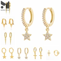mc hoop earrings for women punk arrow shiny plata ear rings with star cross drop zirconia ear hoops a30