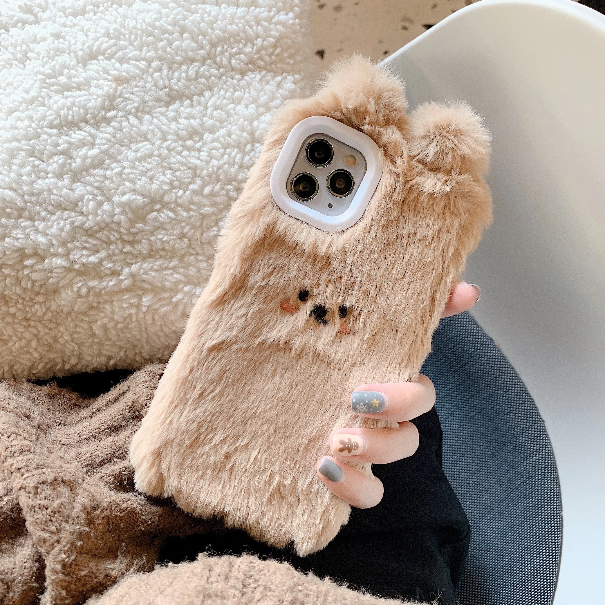 3D Милые Меховые чехлы с вышивкой плюшевой собаки для iPhone X XS XR 11 Pro Max 7 8 Plus теплые