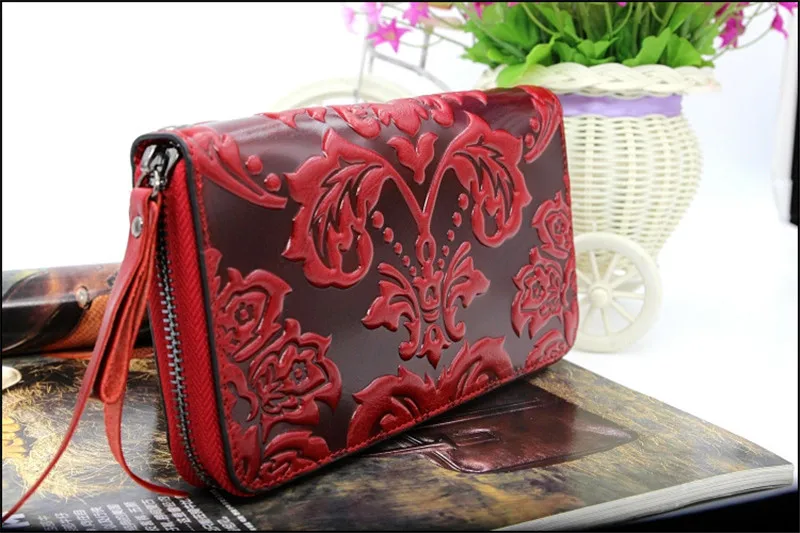 genuine leather purse women floral womens leather purses long cow leather women wallets large capacity woman clutch wallet