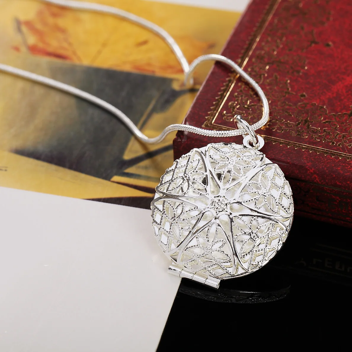 hot popular brands 925 color silver round photo frame pendant necklace for women christmas gift fashion wedding party jewelry free global shipping