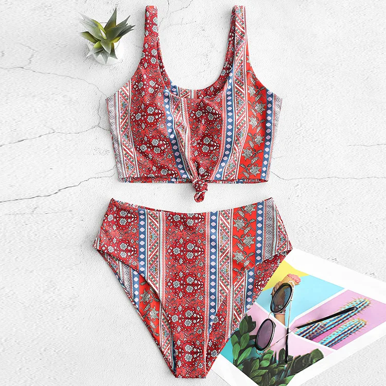 

Sexy Bikini Women Swimsuit High Waist Ladies Printed Split Awimsuit Bikini Swimsuit Beachwear Summer Swimwear Bikini Mujer