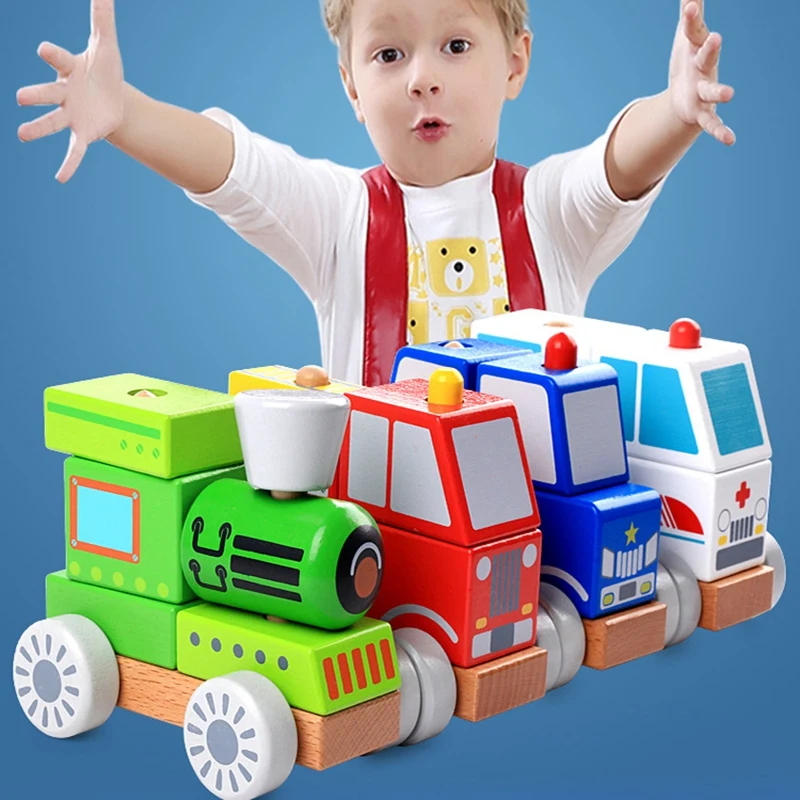 

Wooden Toy Car for Kids Assemble DIY Toys Fire Truck Engineering Vehicle Ambulance Police Car Toys for Toddlers