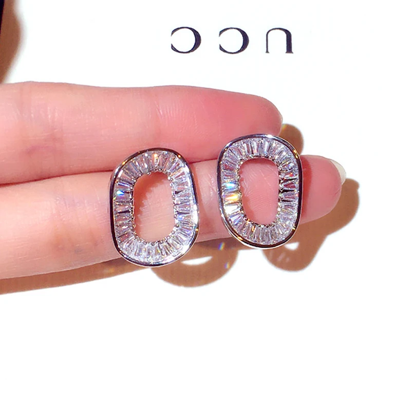 

Charm Shining Cubic Zircon Square Silver Color Earrings for Women AAA Zirconia Elegant Female Stud Earring Trend Jewelry Gifts