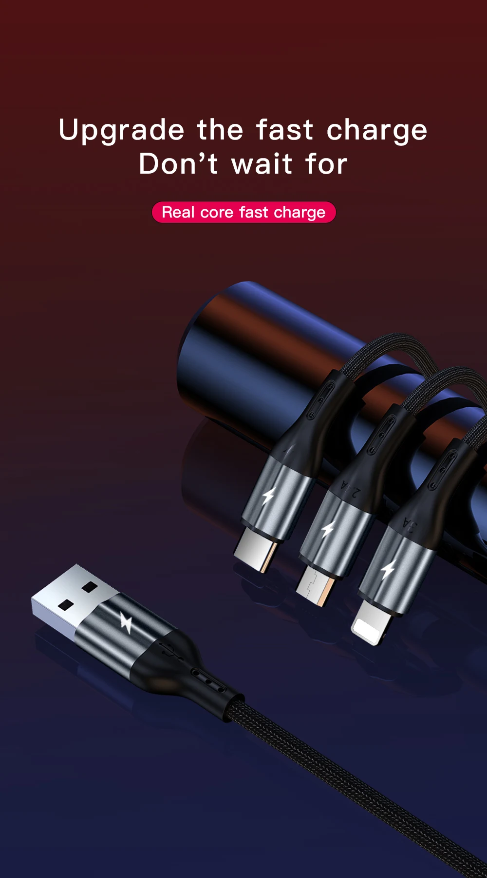 

Fast Charging Cable is Suitable For Micro Lightning Type-C 5A 2m Data Cable, Safe And Fast Charging Cable With Alloy Shell
