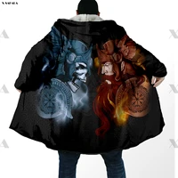 viking warrior wolf skull raven latest innovation clothes print streetwear male hoodie long coat hooded cloak cashmere fleece