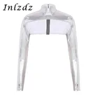 Женский Блестящий укороченный топ для танцев на шесте, Облегающая рубашка с высоким воротом и молнией сзади, блузка, укороченный топ, одежда