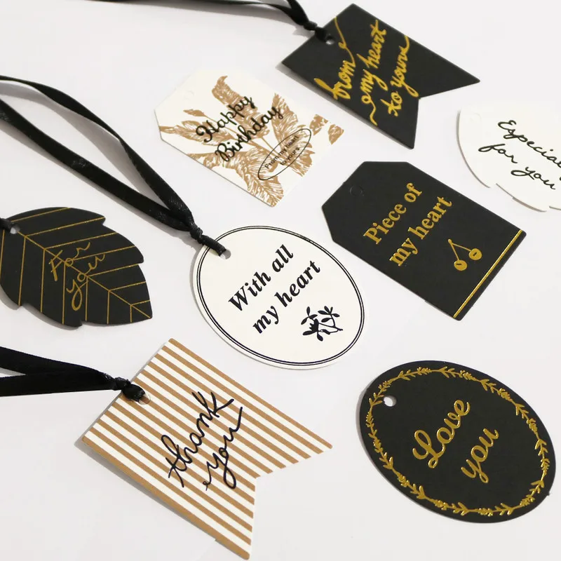 

200pcs Creative Leaf Shape Stationery Bookmarks Bronzing Thank You Gift Tags Valentine's Day Wedding Decoration Message Card