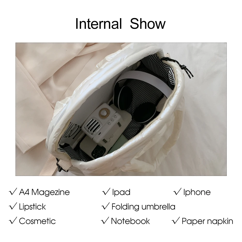 Luxury Designer Women Down Handbag Cotton Duvet Nylon Padded Shopper Winter Quilted Female Shoulder Crossbody Bag Purse 2022