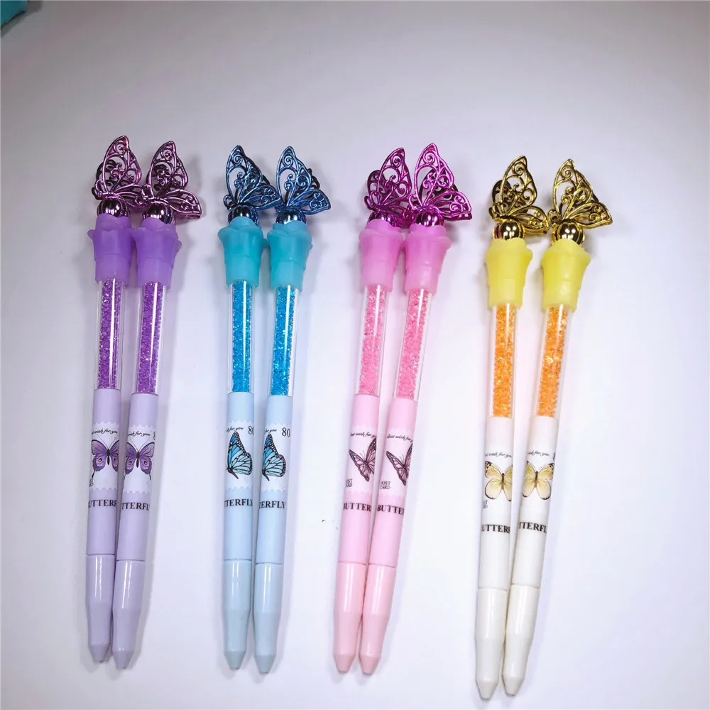 

2pcs Butterfly Crystal Gel Pens Cute 0.5mm Black Ink Signature Pens Kids Gifts Fine Point Pens School Office Kawaii Stationery