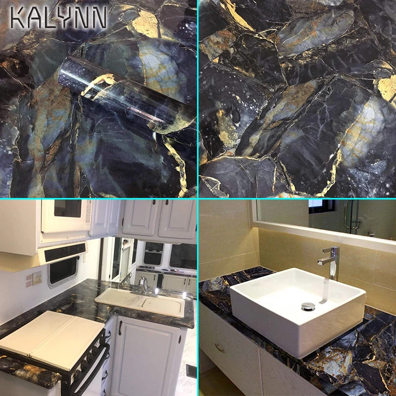 2012 Dark Blue Black Marble Self-adhesive Wallpaper Removabl